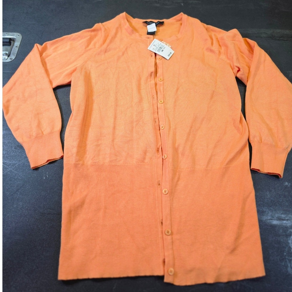 Ashley Stewart Papaya Orange Longline Button Front Cardigan Sweater Size 10/12
